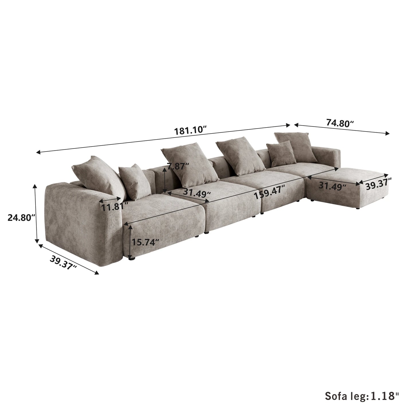 LussoVento Italian Modern Vacuum Compressed Modular Sectional Sofa Couch Set Corduroy Fabric Sofa Set