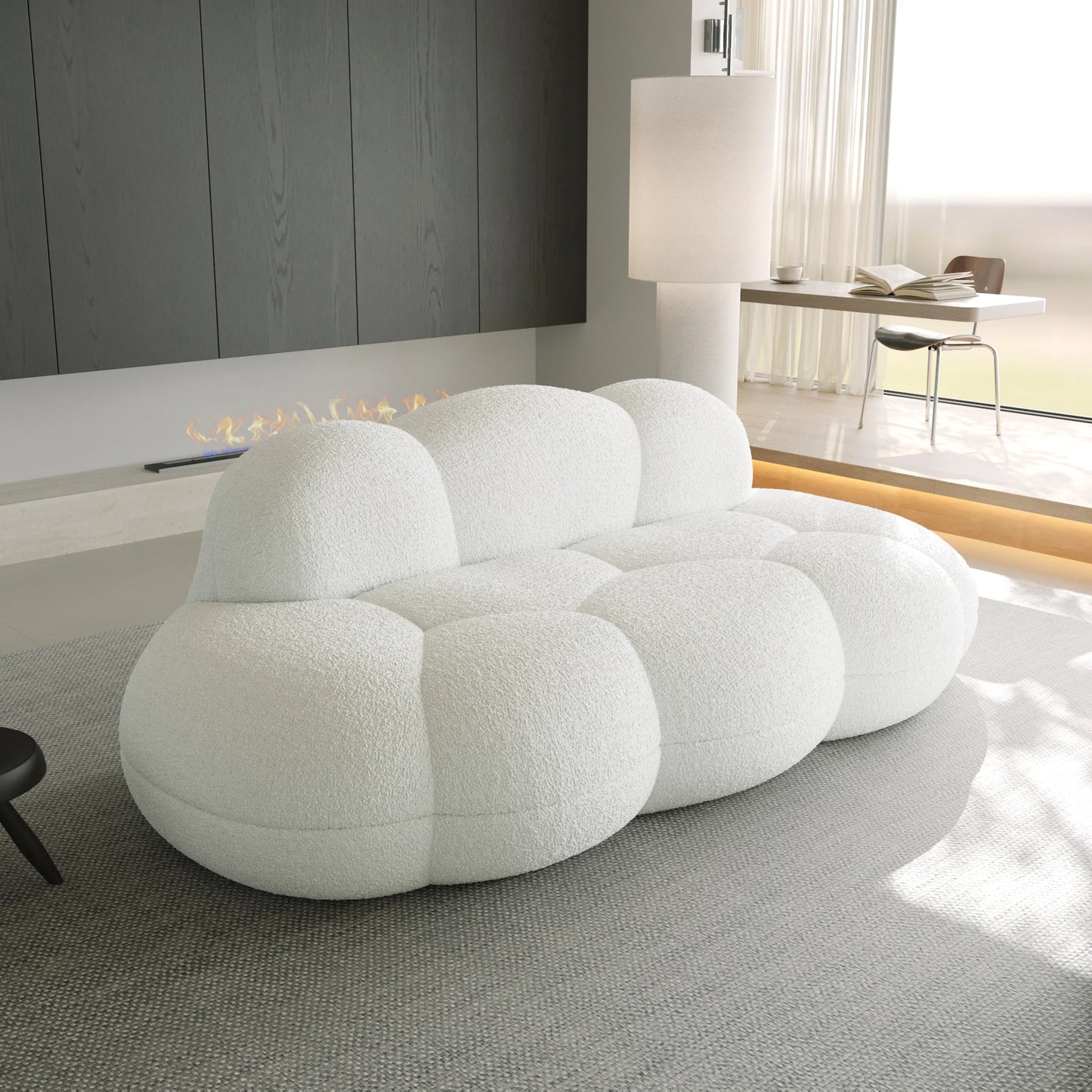 LussoVero Nordic Sofa Set Vacuum Compressed Floor Lounge Couch Beige Lamb Boucle Fabric Cloud Shape Sofa