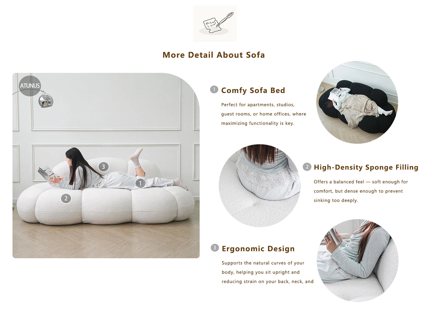 LussoVero Nordic Sofa Set Vacuum Compressed Floor Lounge Couch Beige Lamb Boucle Fabric Cloud Shape Sofa