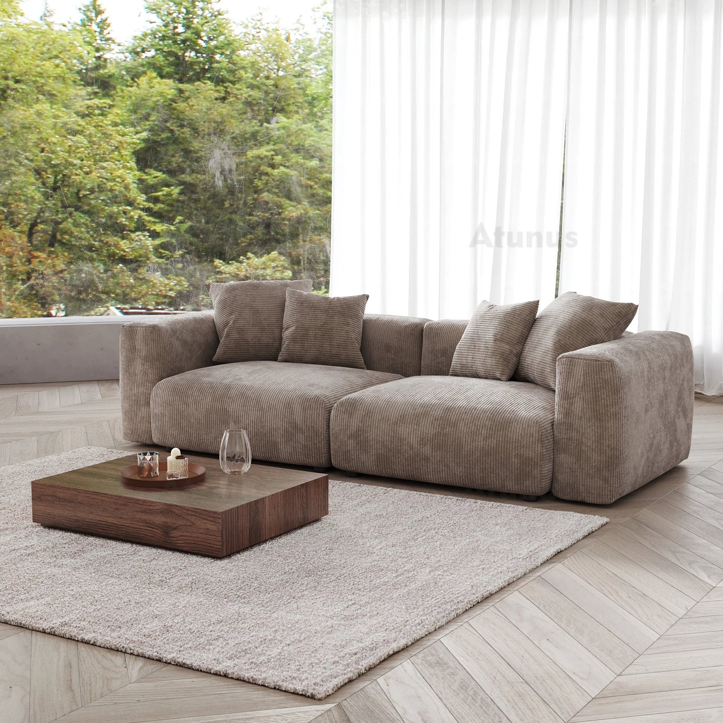 LussoVento Italian Modern Vacuum Compressed Modular Sectional Sofa Couch Set Corduroy Fabric Sofa Set