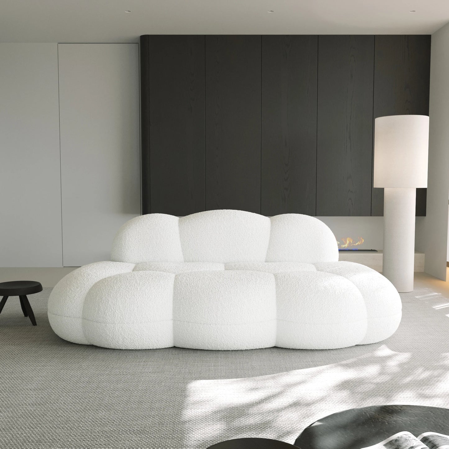 LussoVero Nordic Sofa Set Vacuum Compressed Floor Lounge Couch Beige Lamb Boucle Fabric Cloud Shape Sofa