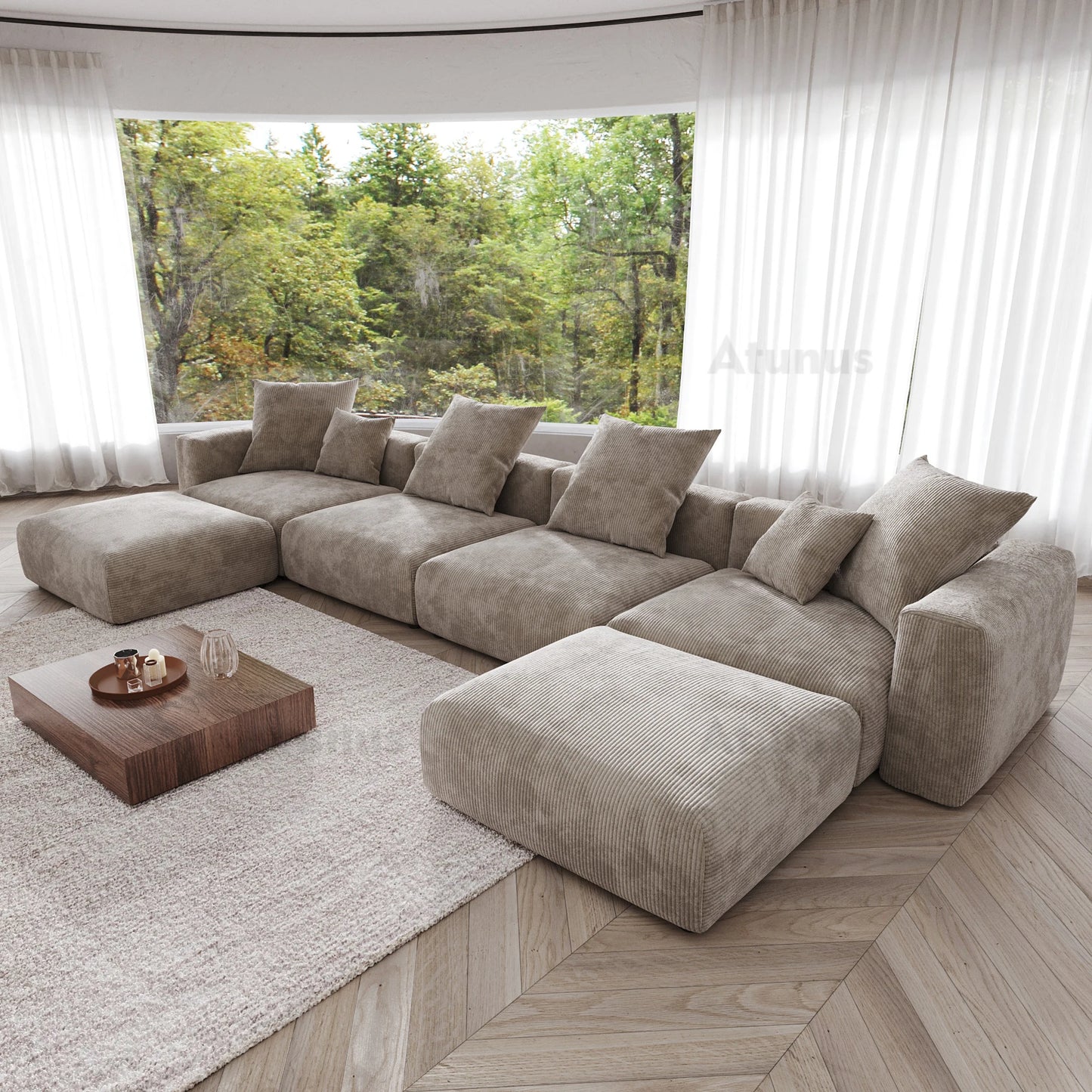 LussoVento Italian Modern Vacuum Compressed Modular Sectional Sofa Couch Set Corduroy Fabric Sofa Set