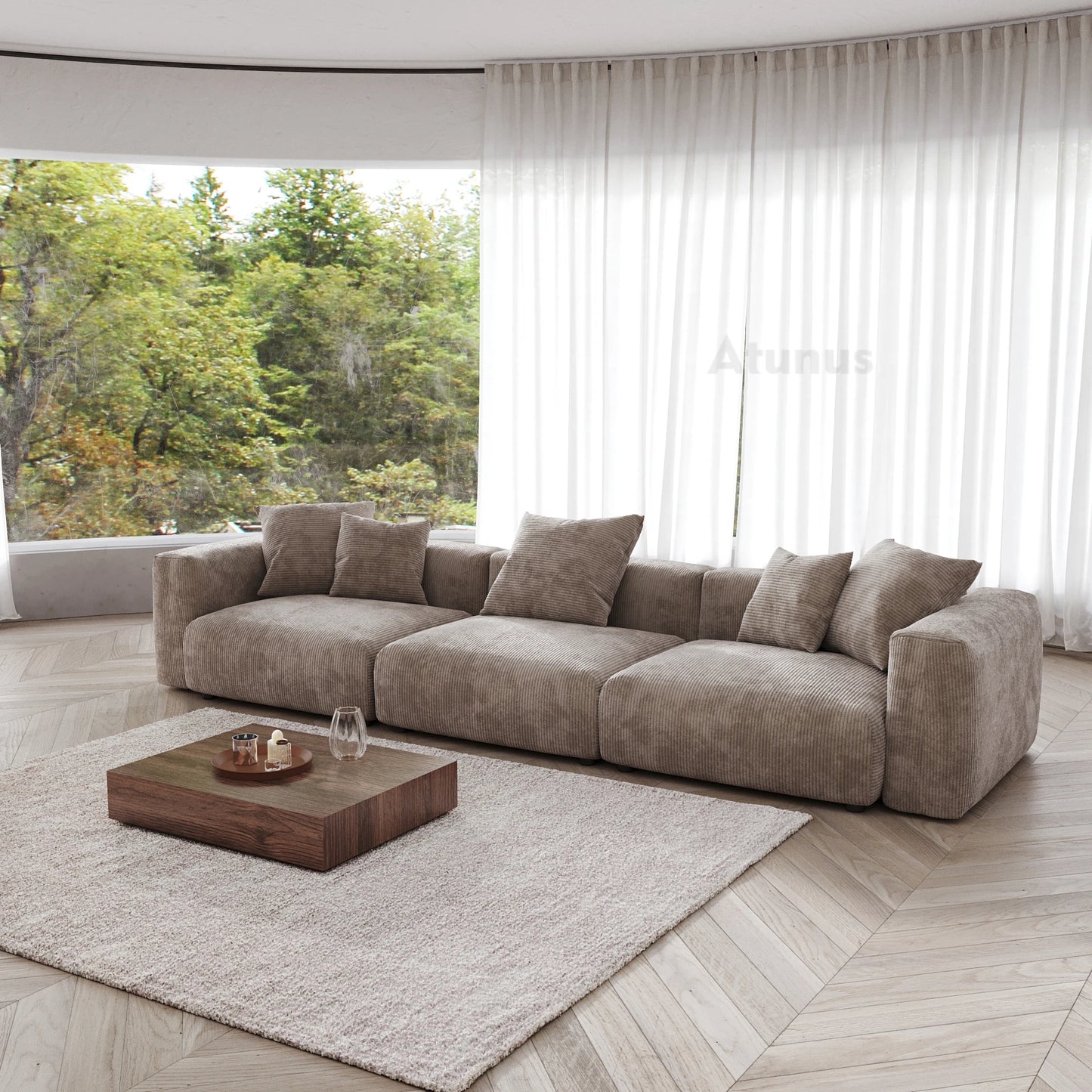 LussoVento Italian Modern Vacuum Compressed Modular Sectional Sofa Couch Set Corduroy Fabric Sofa Set