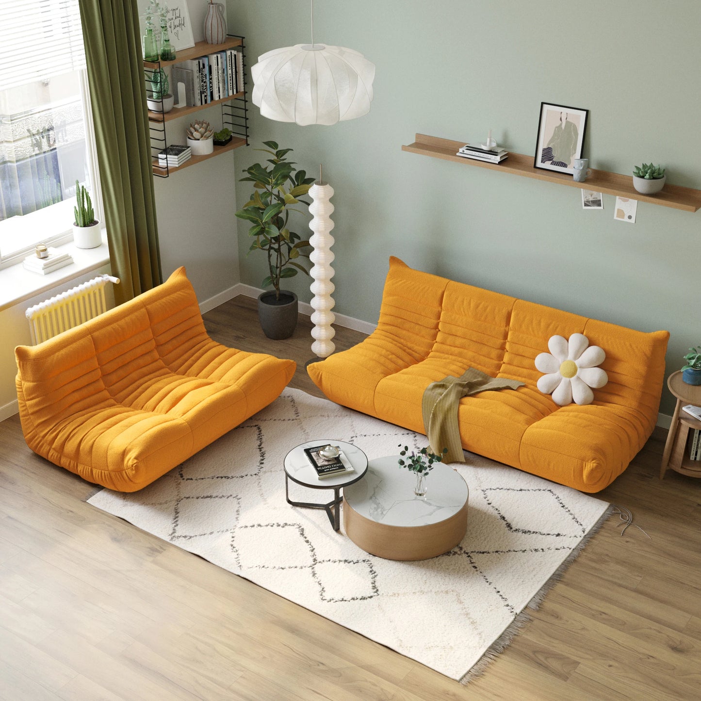 LussoVero Yellow Living Room Sofa Vacuum Compressed Couch Teddy Boucle Floor Lazy Chair Sofa Set