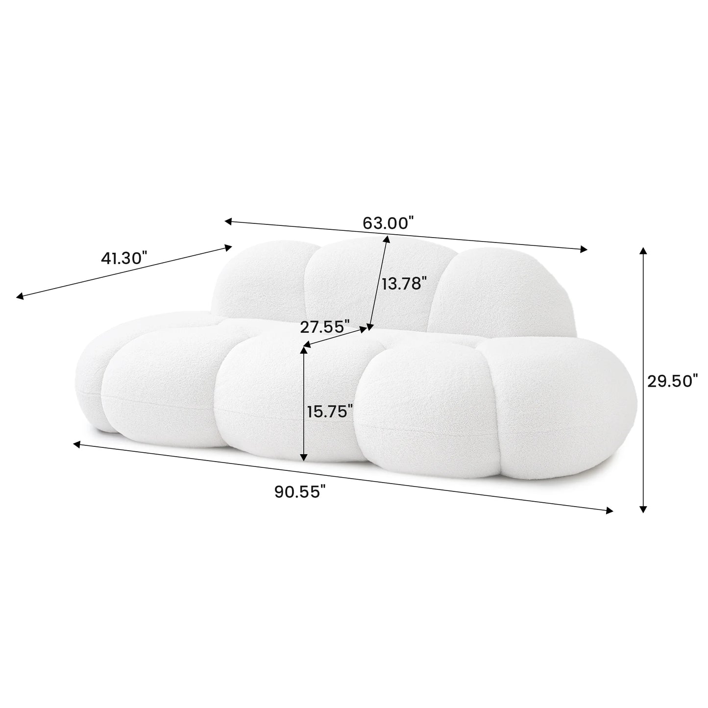 LussoVero Nordic Sofa Set Vacuum Compressed Floor Lounge Couch Beige Lamb Boucle Fabric Cloud Shape Sofa