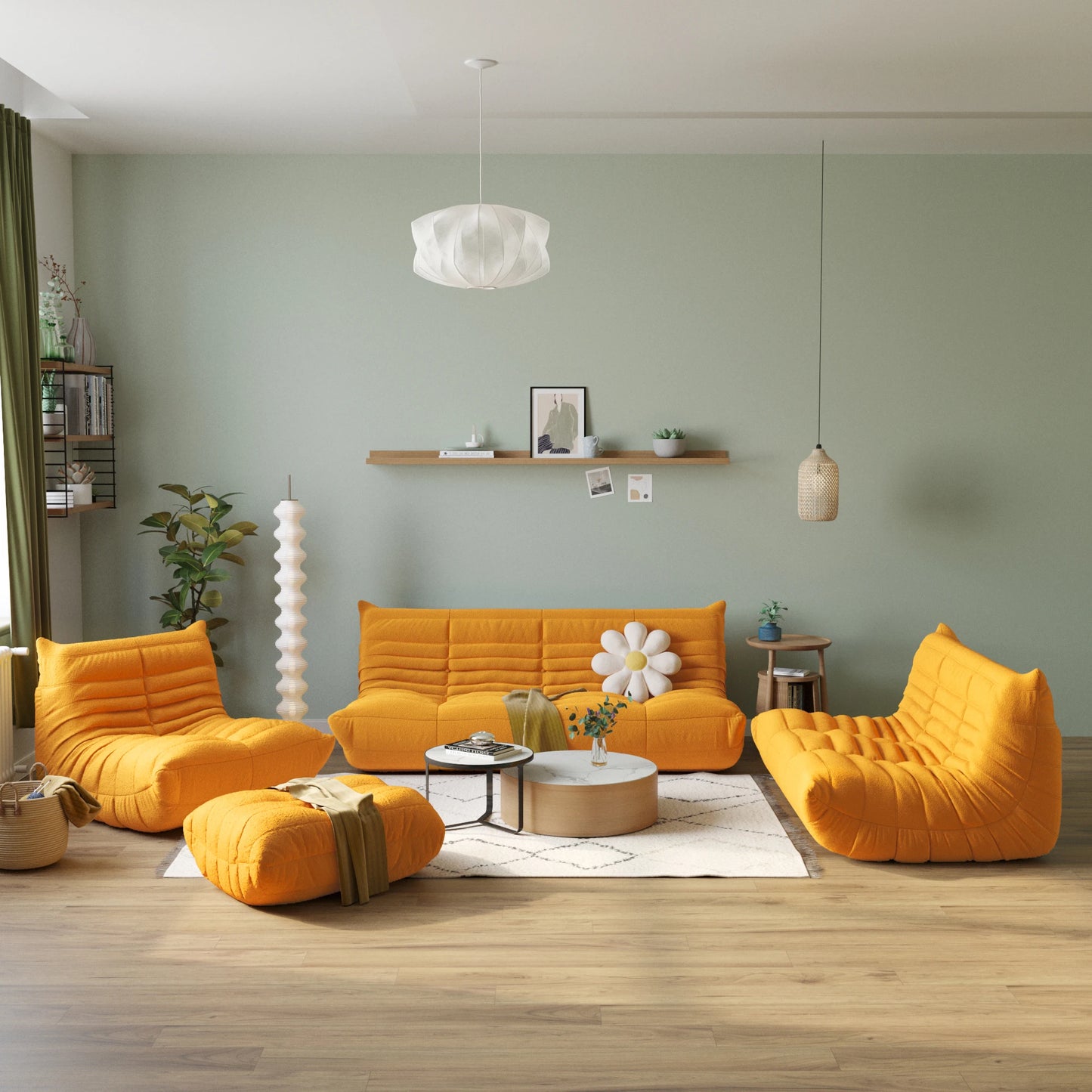 LussoVero Yellow Living Room Sofa Vacuum Compressed Couch Teddy Boucle Floor Lazy Chair Sofa Set