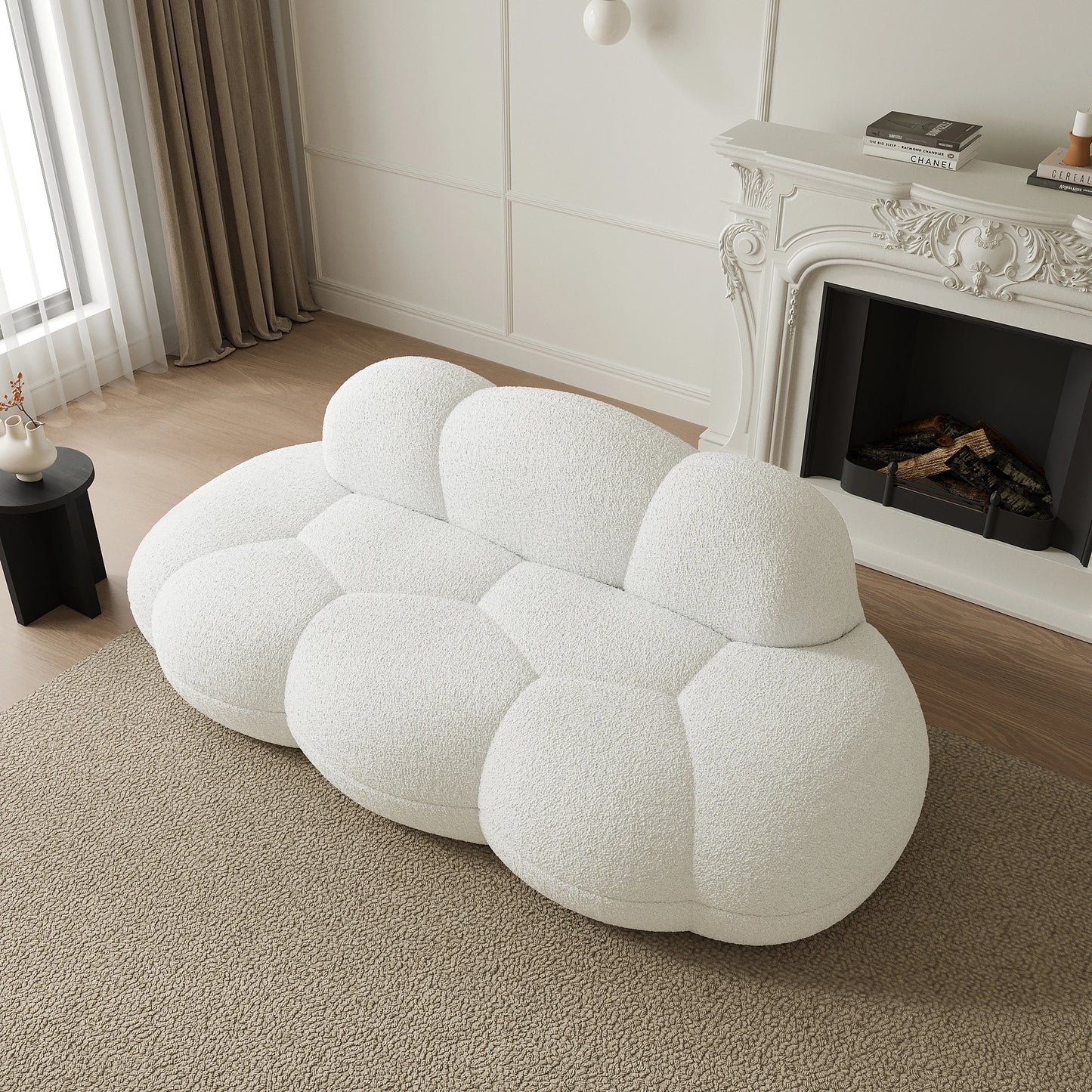 LussoVero Nordic Sofa Set Vacuum Compressed Floor Lounge Couch Beige Lamb Boucle Fabric Cloud Shape Sofa