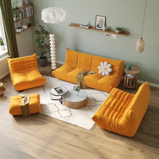 LussoVero Yellow Living Room Sofa Vacuum Compressed Couch Teddy Boucle Floor Lazy Chair Sofa Set