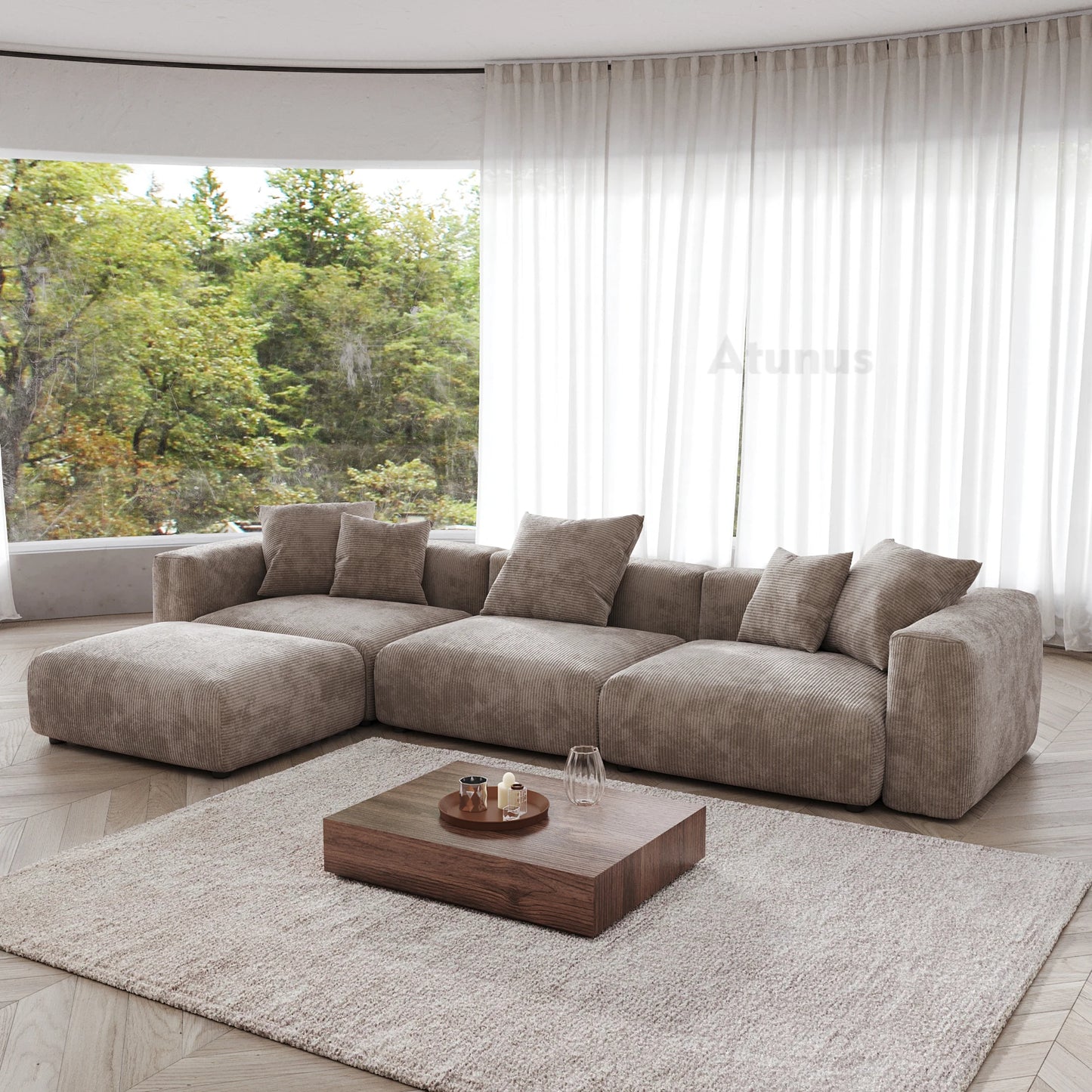 LussoVento Italian Modern Vacuum Compressed Modular Sectional Sofa Couch Set Corduroy Fabric Sofa Set