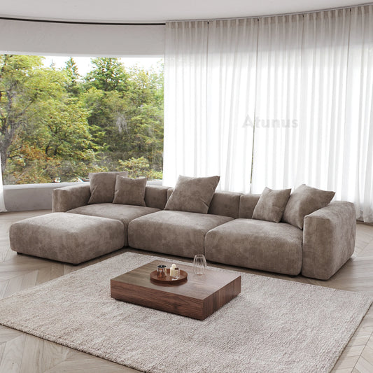 LussoVento Italian Modern Vacuum Compressed Modular Sectional Sofa Couch Set Corduroy Fabric Sofa Set