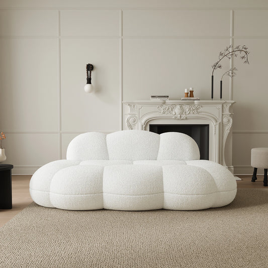 LussoVero Nordic Sofa Set Vacuum Compressed Floor Lounge Couch Beige Lamb Boucle Fabric Cloud Shape Sofa