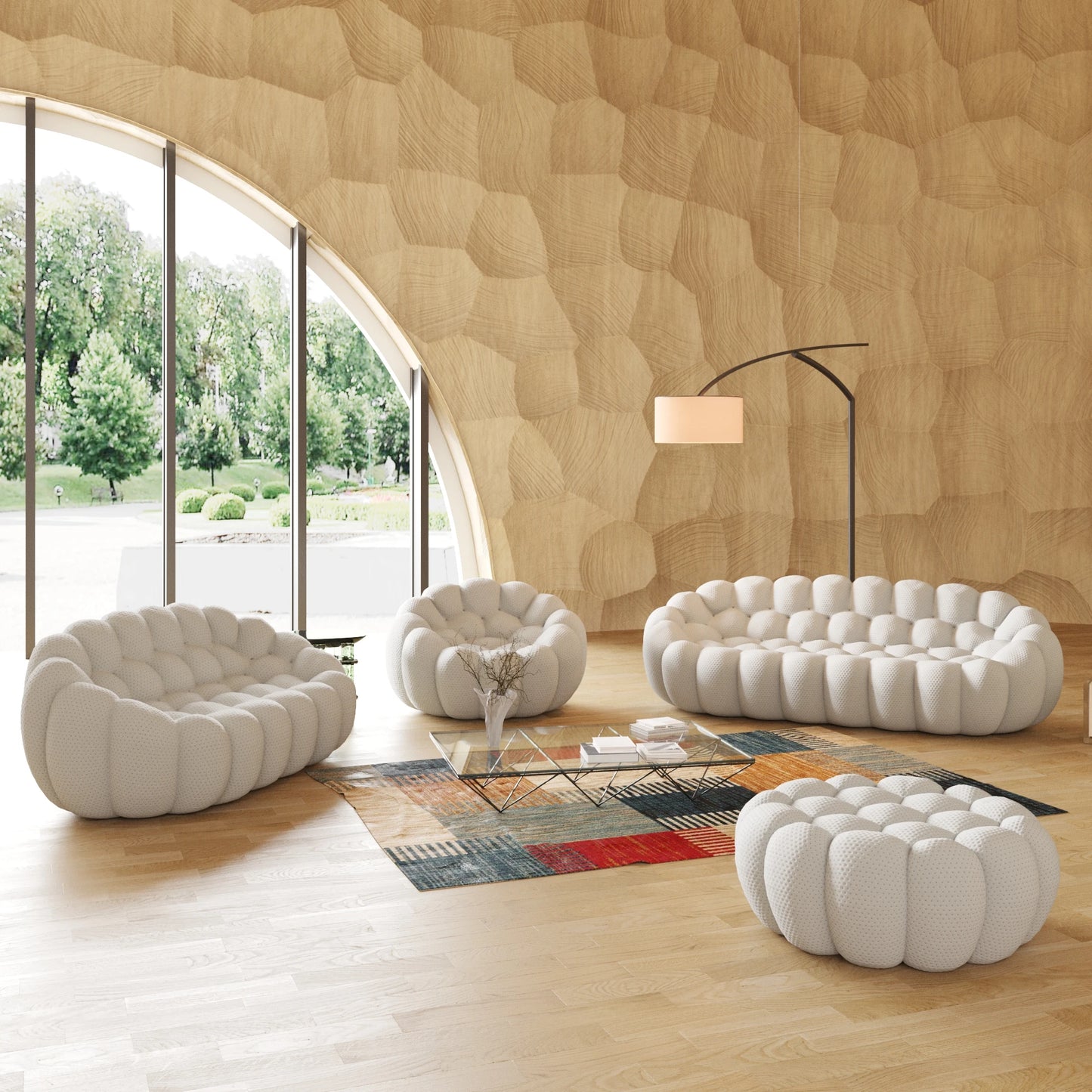 LussoVero Modern 3D Honeycomb Mesh Fabric Green Living Room Bubble Sofa 3 Seater Football Sofas Couch