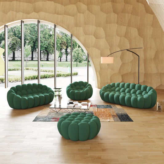 LussoVero Modern 3D Honeycomb Mesh Fabric Green Living Room Bubble Sofa 3 Seater Football Sofas Couch